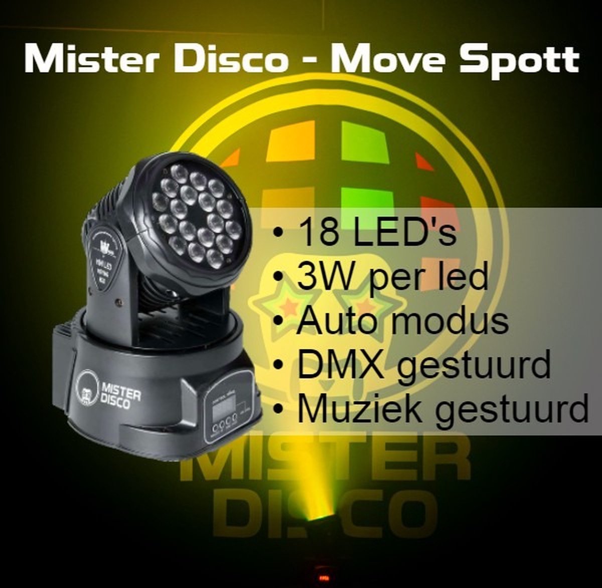   - Move Spott |   | Moving Head | 18x3W | DMX | LED verlichting | Partyverlichting | Discolicht | Lamp | Discobal | DJ verlichting